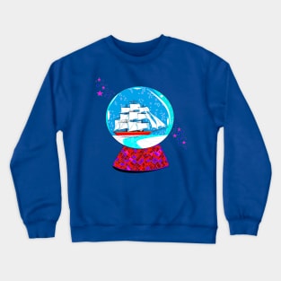 A Snow Globe with Clipper Ship Crewneck Sweatshirt